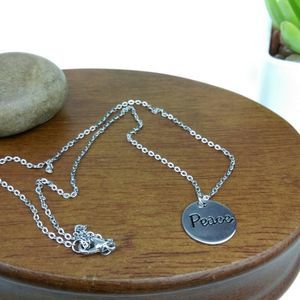 Circle peace charm silver tone chain neckl…
